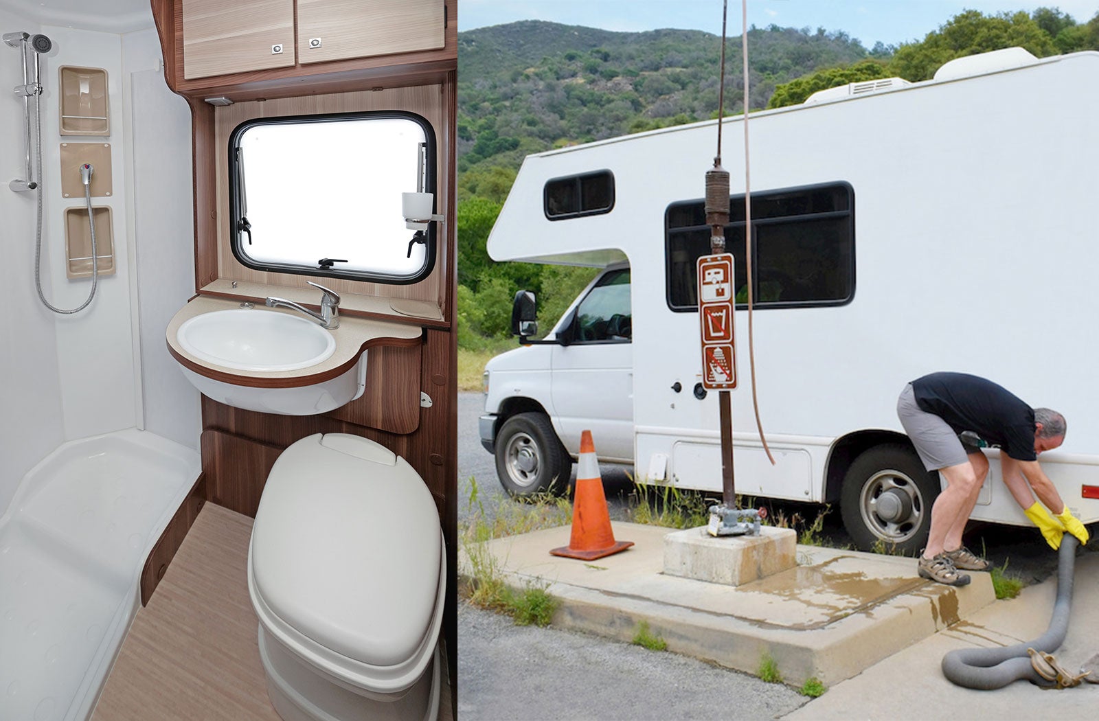 Portable RV/camper toilet and holding tank setup in Williston, North Dakota